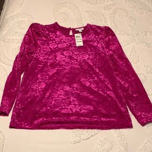 Charter Club Long Sleeve Velour Print Top Hot Pink